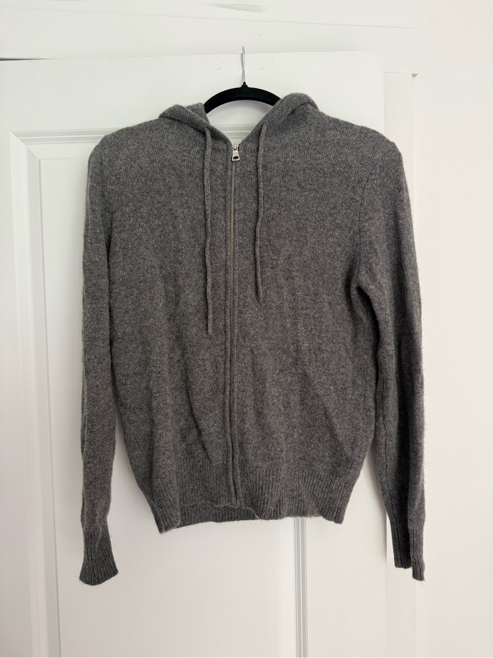 Babaton Charcoal Gray Zip-Front Hooded Knit Sweater